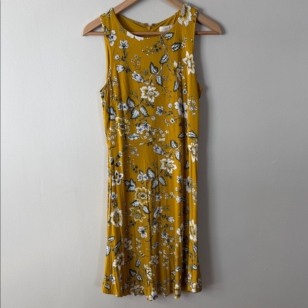 LOFT Mustard Floral Midi Dress